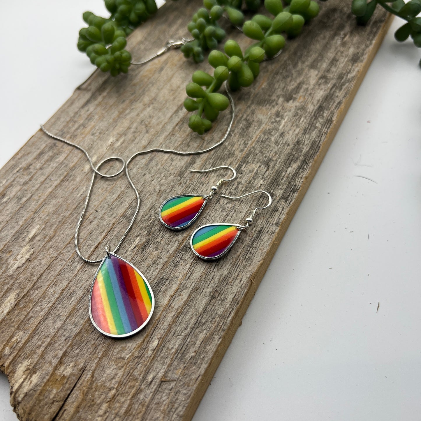 Rainbow Striped Necklace & Earring Set