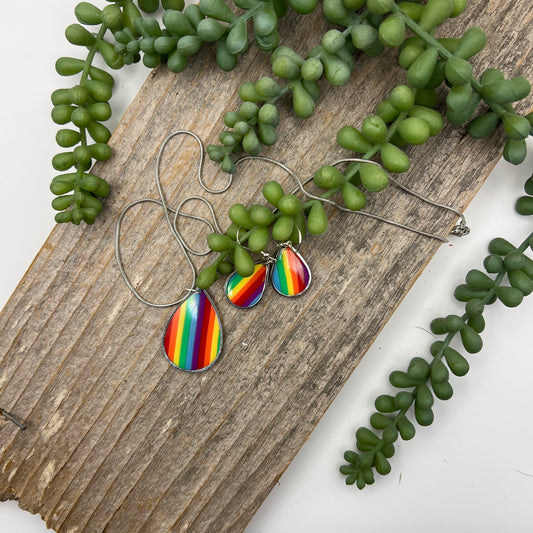 Rainbow Striped Necklace & Earring Set