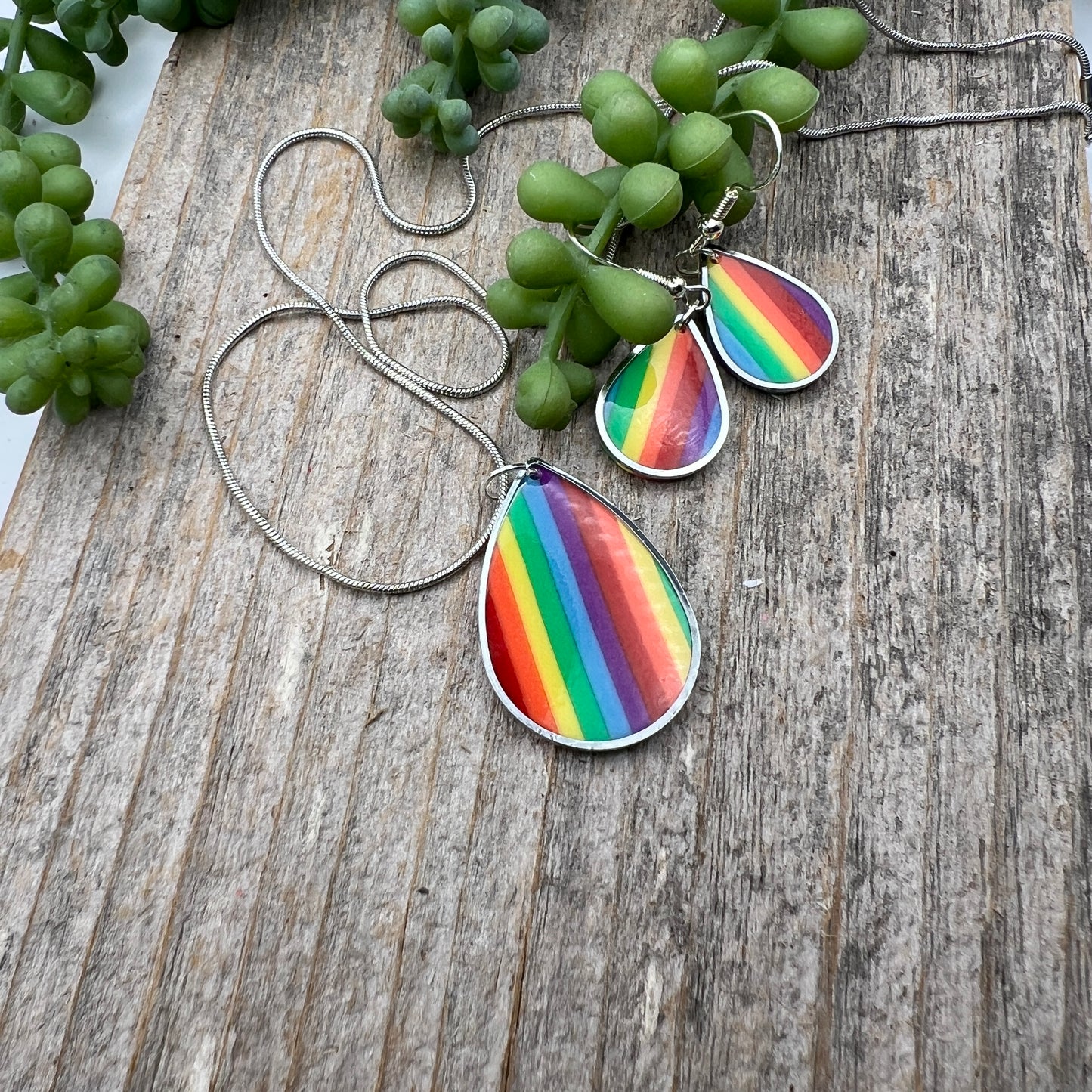 Rainbow Striped Necklace & Earring Set