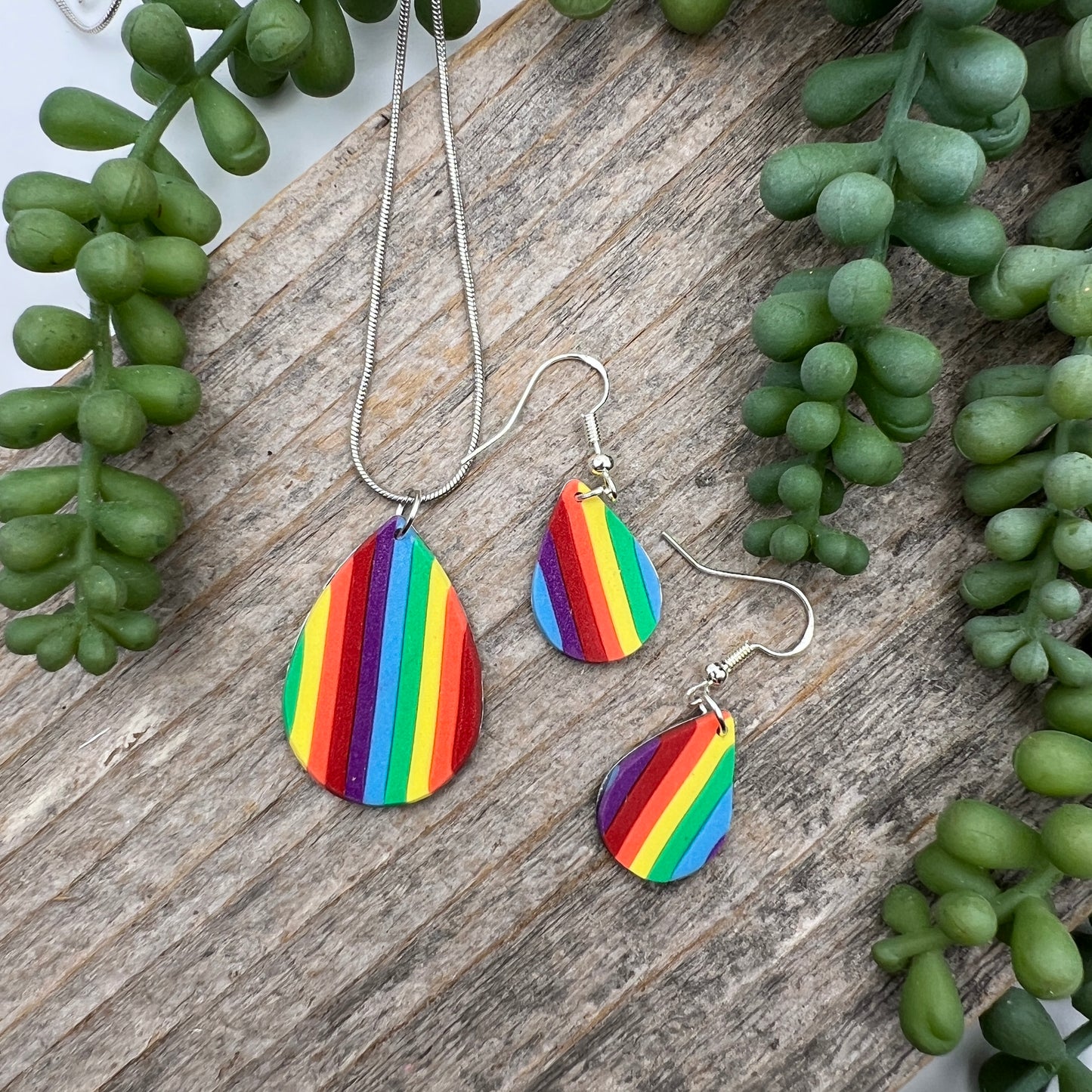 Rainbow Striped Necklace & Earring Set